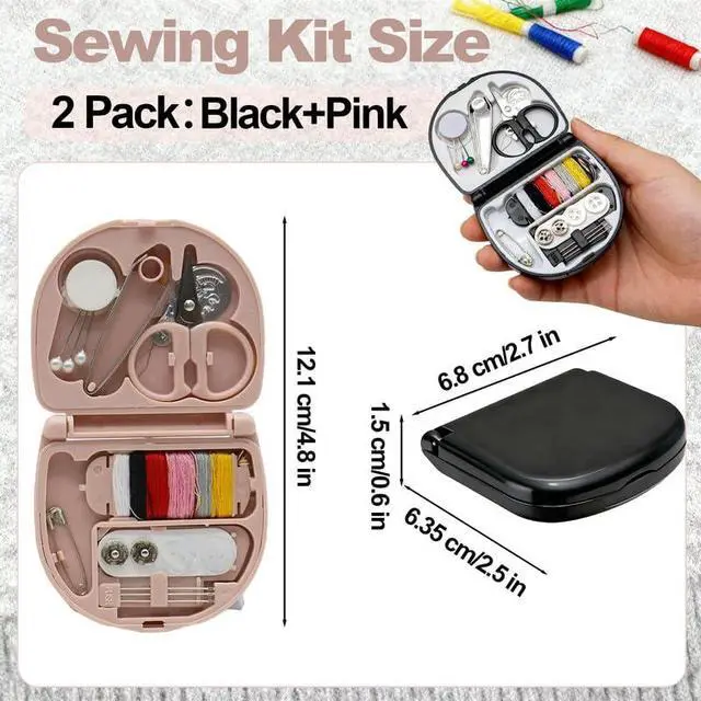 Alt view image 2 of 6 - REROON 2 Pack Mini Travel Sewing Kit for Adult & Kid | Portable Sewing Box Kit Bulk | Small Emergency Repair Set with Thread Scissors Needle for Travel, Beginner DIY Handcraft | Black + Pink