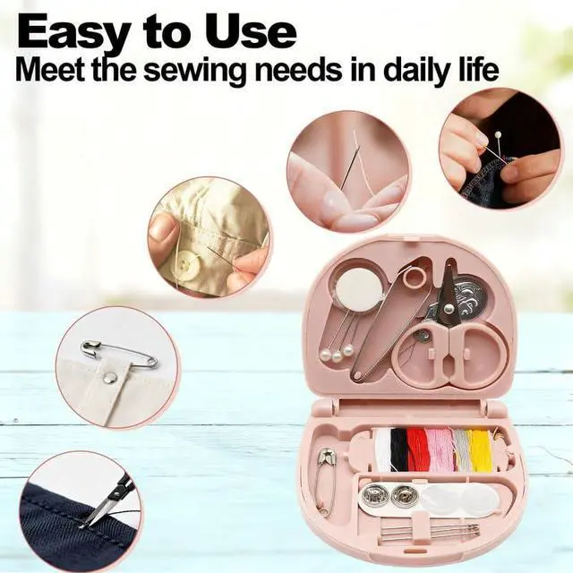 Alt view image 5 of 6 - REROON 2 Pack Mini Travel Sewing Kit for Adult & Kid | Portable Sewing Box Kit Bulk | Small Emergency Repair Set with Thread Scissors Needle for Travel, Beginner DIY Handcraft | Black + Pink