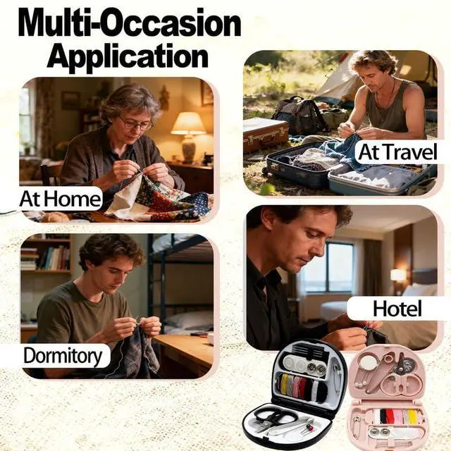 Alt view image 6 of 6 - REROON 2 Pack Mini Travel Sewing Kit for Adult & Kid | Portable Sewing Box Kit Bulk | Small Emergency Repair Set with Thread Scissors Needle for Travel, Beginner DIY Handcraft | Black + Pink