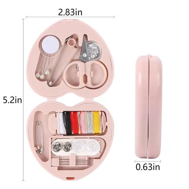 Alt view image 2 of 6 - MIDELONG Heart Shaped Portable Travel Sewing Repair Kit - Mini Box with Threads, Scissors, DIY Hand Sewing Needles, Pink