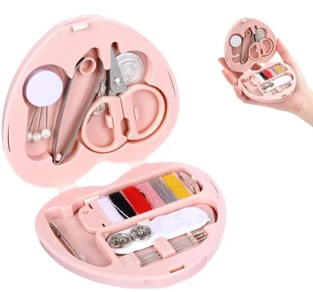 Main image of OLLBIT Heart Shaped Travel Sewing Kit Mini,Pink Portable Travel Sewing Repair Kit,DIY Sewings Box with Scissors Pins Marking Pins Thread Tweezers Needles Buttons Threading Needle(1 Pcs(Pink Heart))