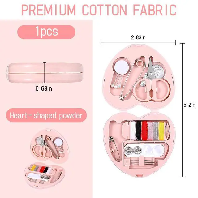 Alt view image 2 of 7 - OLLBIT Heart Shaped Travel Sewing Kit Mini,Pink Portable Travel Sewing Repair Kit,DIY Sewings Box with Scissors Pins Marking Pins Thread Tweezers Needles Buttons Threading Needle(1 Pcs(Pink Heart))