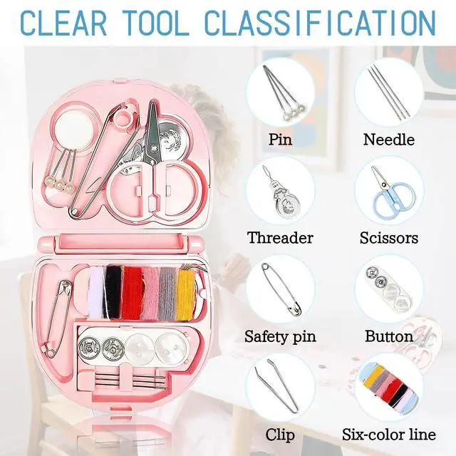 Alt view image 5 of 7 - OLLBIT Heart Shaped Travel Sewing Kit Mini,Pink Portable Travel Sewing Repair Kit,DIY Sewings Box with Scissors Pins Marking Pins Thread Tweezers Needles Buttons Threading Needle(1 Pcs(Pink Heart))