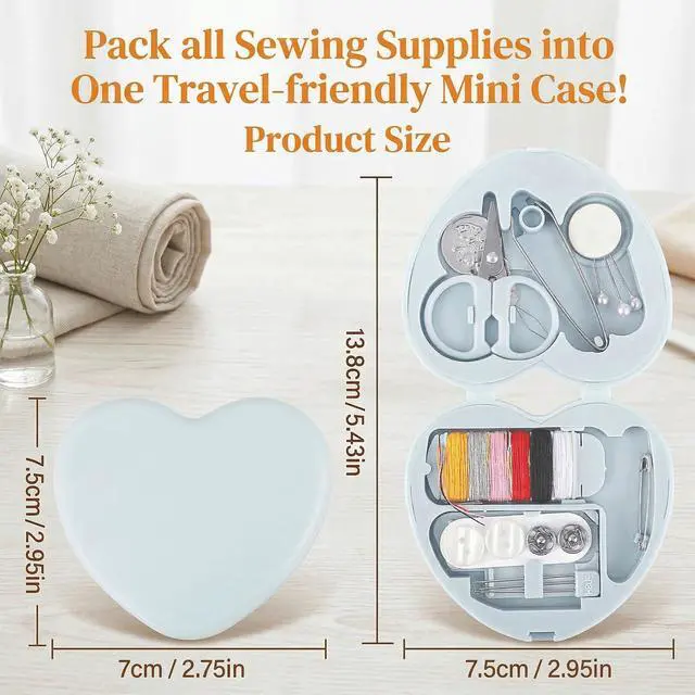 Alt view image 2 of 7 - TIESOME 2Pcs Min Travel Sewing Kit, Portable DIY Emergency Sewing Repair Supplies Heart Shaped Sewing Storage Case with Needles, Buttons, Wire Pins, Thread Scissors