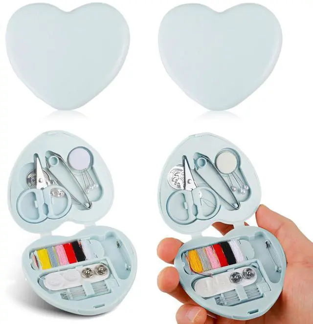 Main image of TIESOME 2Pcs Min Travel Sewing Kit, Portable DIY Emergency Sewing Repair Supplies Heart Shaped Sewing Storage Case with Needles, Buttons, Wire Pins, Thread Scissors