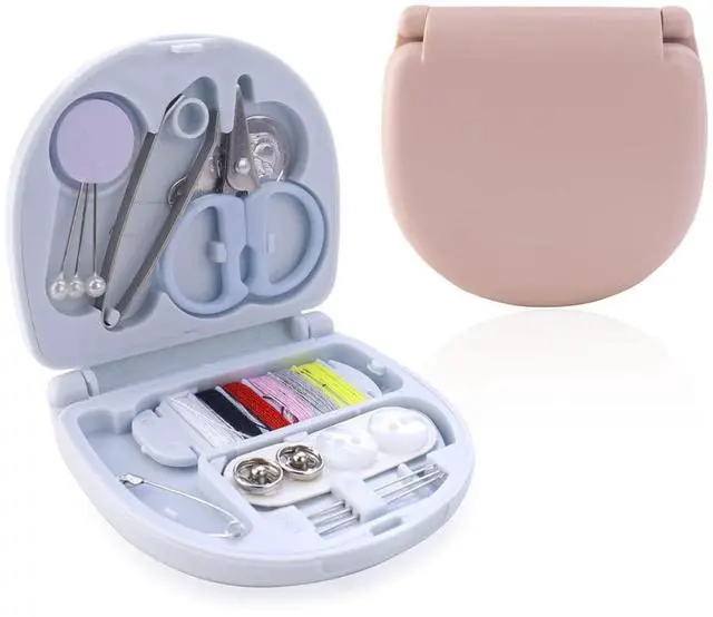 Main image of 2 Pack Min Travel Sewing Kit DIY Supplies Portable Tool Kits Plastic Box Beginner Friendly Emergency Repair with Threads Scissors Hand Needles