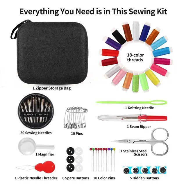 Alt view image 2 of 7 - Sewing Kit Basic,Marcoon Needle and Thread Kit with Sewing Supplies and Accessories for Adults,Beginner,Home,Travel,Emergency Including Scissors,Measure Tape,Needle Threader and More