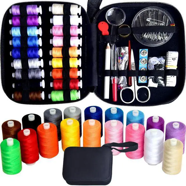 Main image of Sewing Kit with Case Portable Sewing Supplies for Home Traveler, Adults, Beginner, Emergency, Contains 18 Sewing Thread, Scissors, Needles, Measure etc