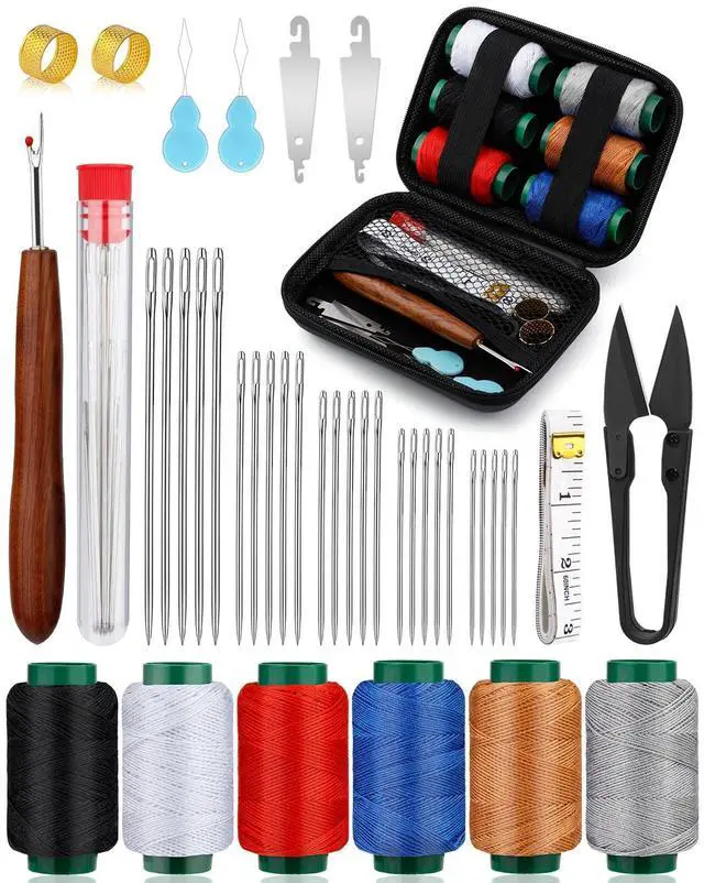 Main image of TLKKUE Sewing Kit for Adults, Steel Needles for Hand Sewing, 40 Pcs Sewing Kit with Sewing Needles Storage Bag Threads Thimbles Seam Rippers for Repair Clothing(6-Color Upholstery Thread)