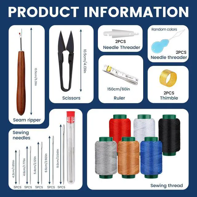 Alt view image 2 of 7 - TLKKUE Sewing Kit for Adults, Steel Needles for Hand Sewing, 40 Pcs Sewing Kit with Sewing Needles Storage Bag Threads Thimbles Seam Rippers for Repair Clothing(6-Color Upholstery Thread)