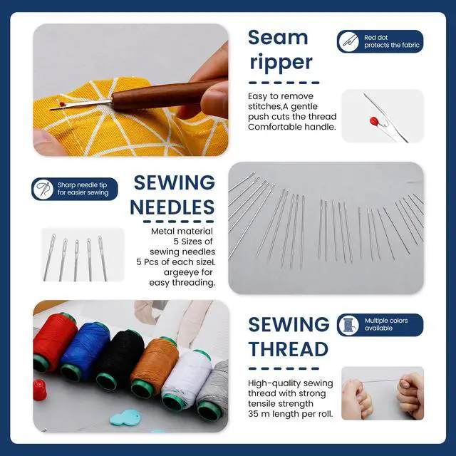 Alt view image 4 of 7 - TLKKUE Sewing Kit for Adults, Steel Needles for Hand Sewing, 40 Pcs Sewing Kit with Sewing Needles Storage Bag Threads Thimbles Seam Rippers for Repair Clothing(6-Color Upholstery Thread)