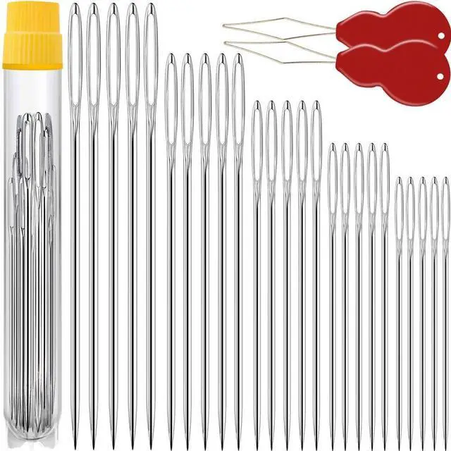 Main image of Premium Large Eye, Large Gauge Needles for Hand Sewing - Assorted Sizes, Including Embroidery - 25/50 PCs with 2 Threaders