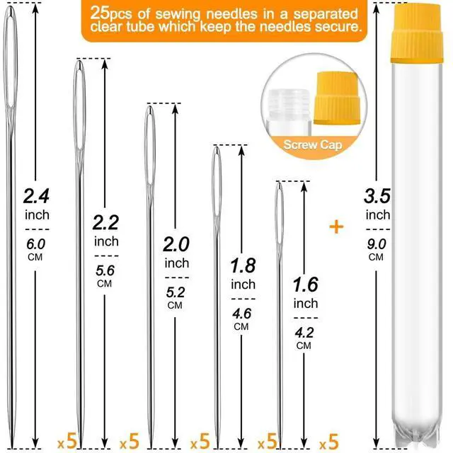 Alt view image 2 of 7 - Premium Large Eye, Large Gauge Needles for Hand Sewing - Assorted Sizes, Including Embroidery - 25/50 PCs with 2 Threaders