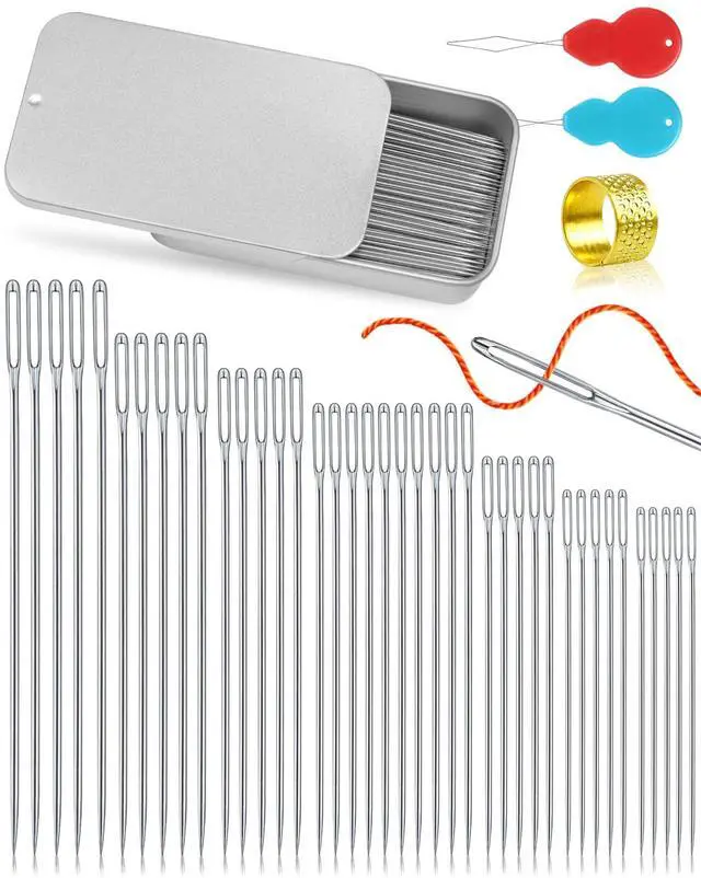 Main image of FIVEIZERO 80/40 PCS Premium Stainless Steel Sewing Needles, 7 Sizes Large Eye Sewing Sharp Needles, Leather Needle Embroidery Thread Needle with Threaders for Handsewing Art Crafts