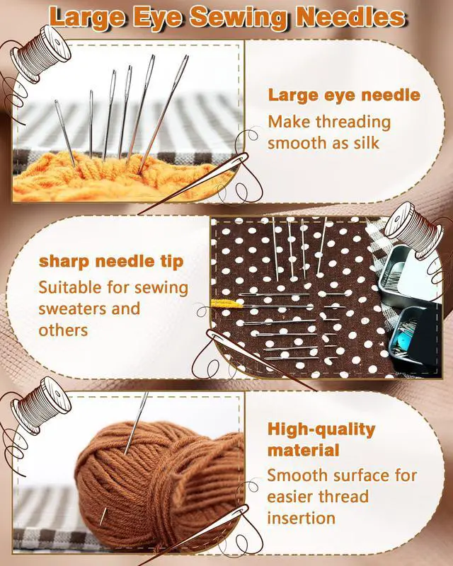 Alt view image 3 of 6 - FIVEIZERO 80/40 PCS Premium Stainless Steel Sewing Needles, 7 Sizes Large Eye Sewing Sharp Needles, Leather Needle Embroidery Thread Needle with Threaders for Handsewing Art Crafts