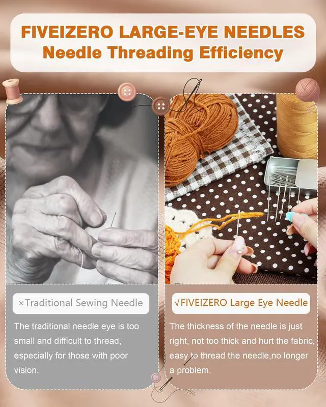 Alt view image 5 of 6 - FIVEIZERO 80/40 PCS Premium Stainless Steel Sewing Needles, 7 Sizes Large Eye Sewing Sharp Needles, Leather Needle Embroidery Thread Needle with Threaders for Handsewing Art Crafts