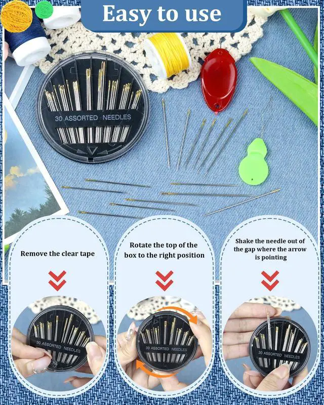 Alt view image 4 of 7 - FIVEIZERO 30-Count Steel Needles for Hand Sewing, 6 Sizes Large Eye Embroidery and Hand Quilting Needles Kit with Threaders for Art & Craft Projects