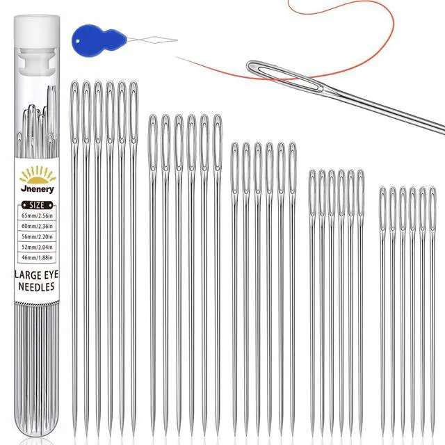Main image of 30 PCS Large Eye Sewing Needles, 5 Size Hand Sewing Needles, Leather Embroidery Thread Needle, Stainless Steel Yarn Knitting Quilting Needle with Threader for Crafts, Repair