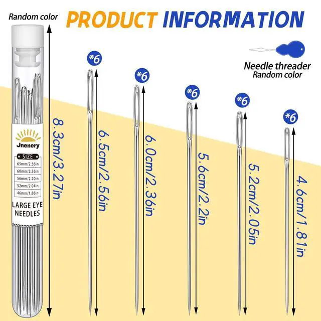 Alt view image 2 of 7 - 30 PCS Large Eye Sewing Needles, 5 Size Hand Sewing Needles, Leather Embroidery Thread Needle, Stainless Steel Yarn Knitting Quilting Needle with Threader for Crafts, Repair