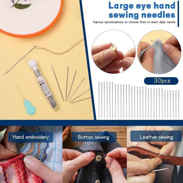 Alt view image 5 of 7 - 30 PCS Large Eye Sewing Needles, 5 Size Hand Sewing Needles, Leather Embroidery Thread Needle, Stainless Steel Yarn Knitting Quilting Needle with Threader for Crafts, Repair