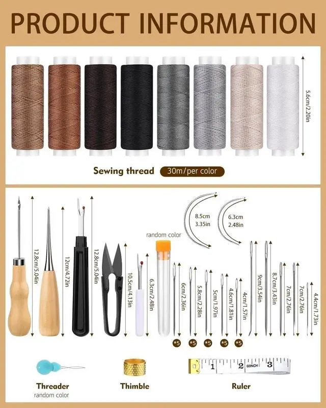 Alt view image 2 of 7 - BAGERLA Upholstery Repair Kit, 50 Pcs Heavy Duty Sewing Kit with 8 Colors Thread 32 Pcs Upholstery Needles, Sewing Awls for Hand Stitching Car Sofa Shoe Backpack Craft DIY