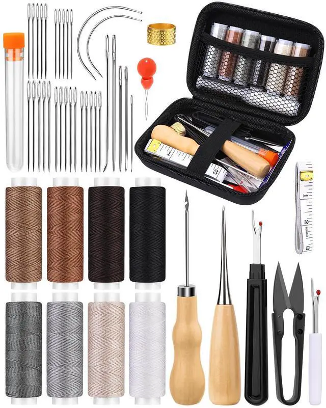 Main image of BAGERLA Upholstery Repair Kit, 50 Pcs Heavy Duty Sewing Kit with 8 Colors Thread 32 Pcs Upholstery Needles, Sewing Awls for Hand Stitching Car Sofa Shoe Backpack Craft DIY