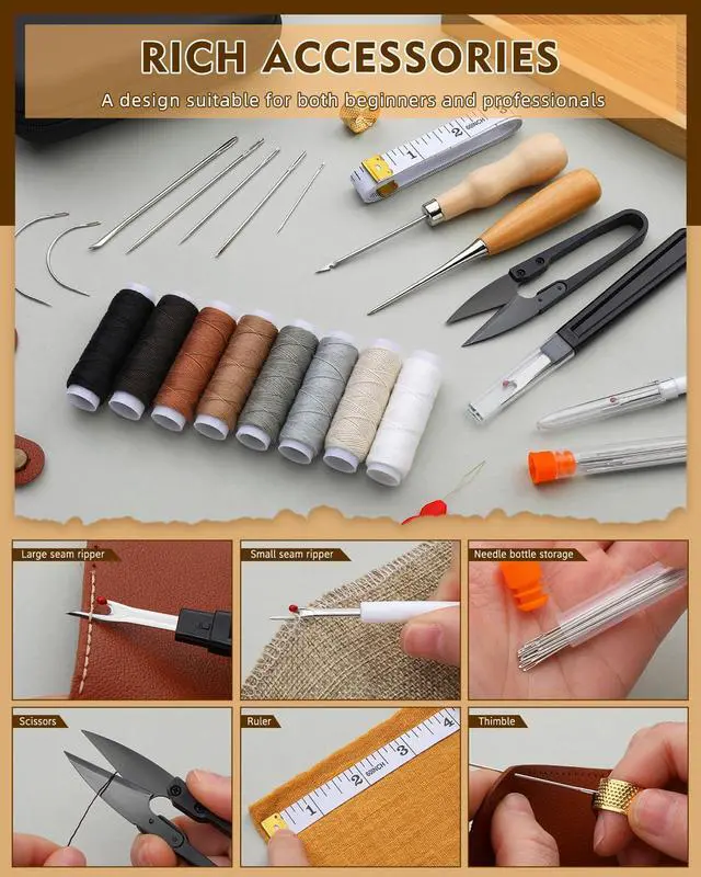 Alt view image 5 of 7 - BAGERLA Upholstery Repair Kit, 50 Pcs Heavy Duty Sewing Kit with 8 Colors Thread 32 Pcs Upholstery Needles, Sewing Awls for Hand Stitching Car Sofa Shoe Backpack Craft DIY