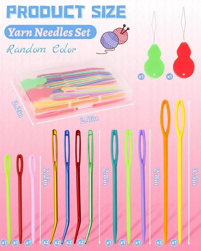 Alt view image 2 of 6 - FIVEIZERO 19 Pcs Yarn Needles Set, Assorted Yarn Needles Bent Tapestry Needle Weaving Needle Darning Needles Plastic Needles Large Eye Blunt Knitting Needles for Sewing Crochet 03
