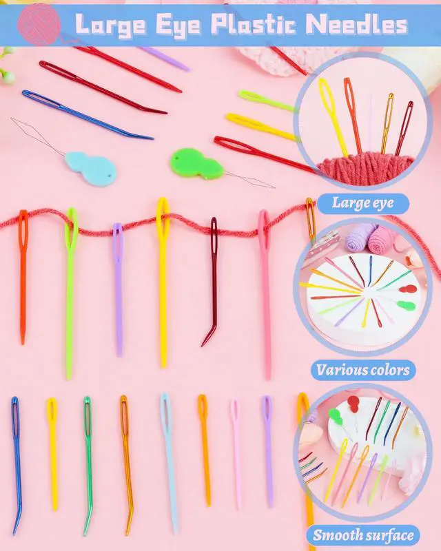 Alt view image 3 of 6 - FIVEIZERO 19 Pcs Yarn Needles Set, Assorted Yarn Needles Bent Tapestry Needle Weaving Needle Darning Needles Plastic Needles Large Eye Blunt Knitting Needles for Sewing Crochet 03