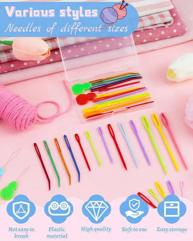 Alt view image 4 of 6 - FIVEIZERO 19 Pcs Yarn Needles Set, Assorted Yarn Needles Bent Tapestry Needle Weaving Needle Darning Needles Plastic Needles Large Eye Blunt Knitting Needles for Sewing Crochet 03