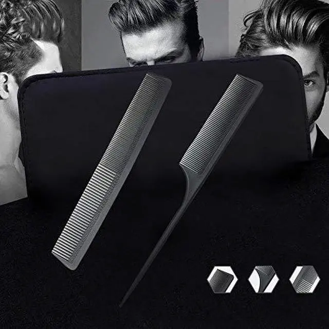 Alt view image 4 of 7 - Professional Black Carbon Fiber Teasing Comb, Fine and Wide Tooth Hair Barber Comb For All Hair Types