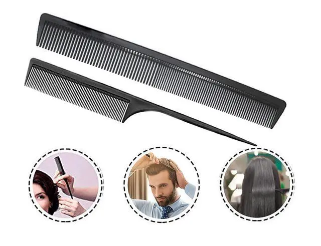 Alt view image 5 of 7 - Professional Black Carbon Fiber Teasing Comb, Fine and Wide Tooth Hair Barber Comb For All Hair Types