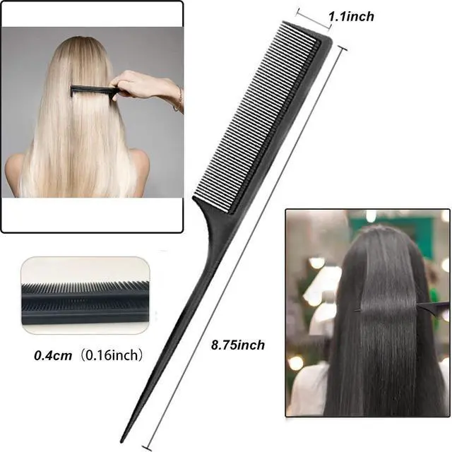 Alt view image 3 of 7 - Professional Black Carbon Fiber Teasing Comb, Fine and Wide Tooth Hair Barber Comb For All Hair Types
