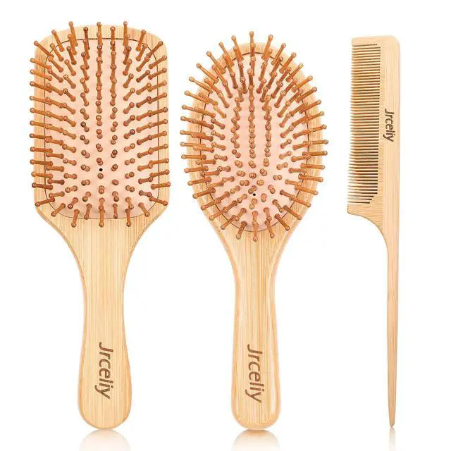 Alt view image 2 of 7 - 3PCS Bamboo Hair Brush Set,Natural Wooden Brush for Women, madam, Paddle Detangling Brush for Dry/Curly/Thick/Thin/Straight Hair