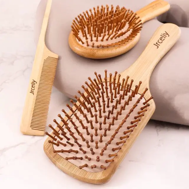 Alt view image 5 of 7 - 3PCS Bamboo Hair Brush Set,Natural Wooden Brush for Women, madam, Paddle Detangling Brush for Dry/Curly/Thick/Thin/Straight Hair
