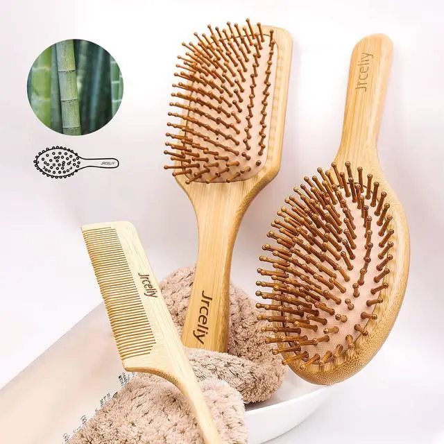Alt view image 3 of 7 - 3PCS Bamboo Hair Brush Set,Natural Wooden Brush for Women, madam, Paddle Detangling Brush for Dry/Curly/Thick/Thin/Straight Hair