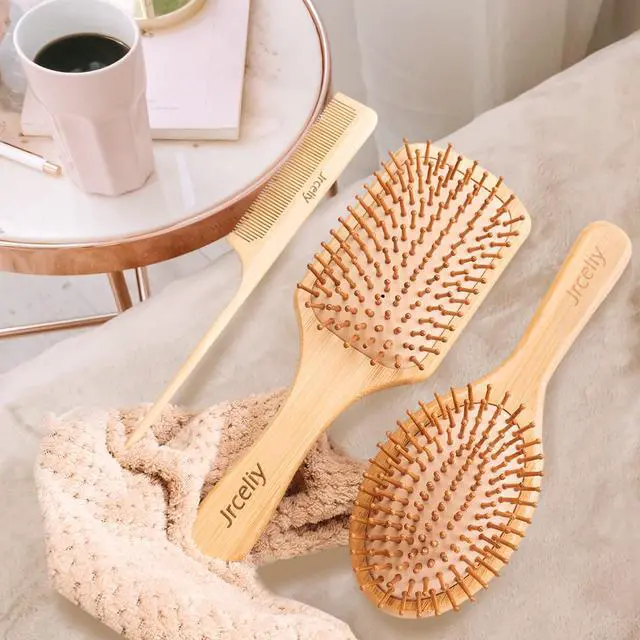 Alt view image 6 of 7 - 3PCS Bamboo Hair Brush Set,Natural Wooden Brush for Women, madam, Paddle Detangling Brush for Dry/Curly/Thick/Thin/Straight Hair