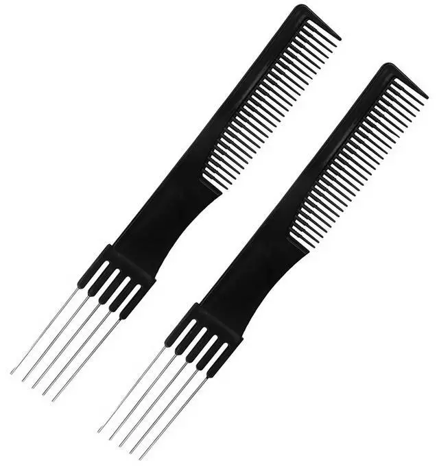 Main image of Beautifultracy 2 Packs Teasing Comb with Metal Pick Combs for Women Hair Pick Comb for Hair Styling (Black)