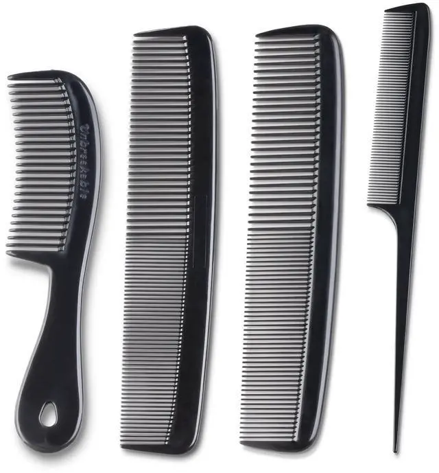 Main image of Mars Wellness 4 Piece Professional Comb Set Black - USA MADE - Fine Pro Tail Combs, Dresser Hair Comb Styling Comb - Premium Grade for Men and Women - Parting Teasing and Styling