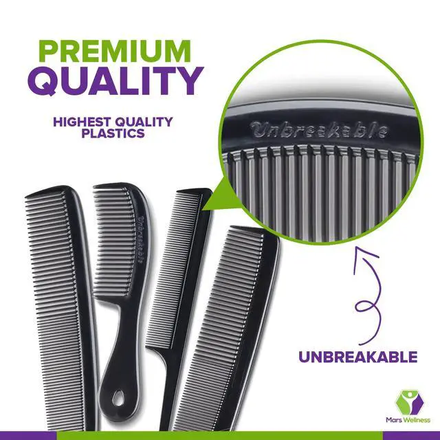Alt view image 2 of 7 - Mars Wellness 4 Piece Professional Comb Set Black - USA MADE - Fine Pro Tail Combs, Dresser Hair Comb Styling Comb - Premium Grade for Men and Women - Parting Teasing and Styling
