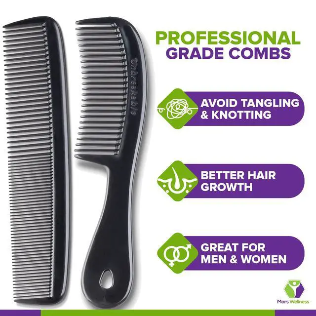 Alt view image 3 of 7 - Mars Wellness 4 Piece Professional Comb Set Black - USA MADE - Fine Pro Tail Combs, Dresser Hair Comb Styling Comb - Premium Grade for Men and Women - Parting Teasing and Styling