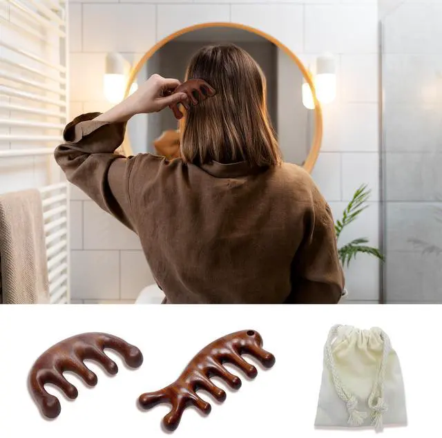 Alt view image 6 of 7 - CKCLGTDM 2 Pack Wooden Head Scalp Massager Comb, Sandalwood Scalp Massage Wood, Head Massager Gua Sha Tool Brush for Women Men Hair Growth