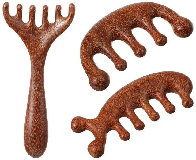 Main image of Trinkrittey 3 Pcs Wooden Head Scalp Massager Comb Hair Gua Sha Comb Wooden Hair Brush Head Massage Tool Hairs Scrubber for Women Men Hairs Growth Stress Relief Spa Relaxation