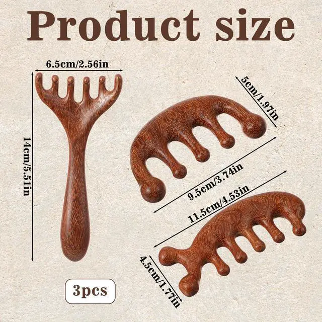 Alt view image 2 of 7 - Trinkrittey 3 Pcs Wooden Head Scalp Massager Comb Hair Gua Sha Comb Wooden Hair Brush Head Massage Tool Hairs Scrubber for Women Men Hairs Growth Stress Relief Spa Relaxation