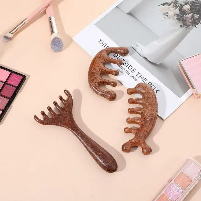 Alt view image 5 of 7 - Trinkrittey 3 Pcs Wooden Head Scalp Massager Comb Hair Gua Sha Comb Wooden Hair Brush Head Massage Tool Hairs Scrubber for Women Men Hairs Growth Stress Relief Spa Relaxation