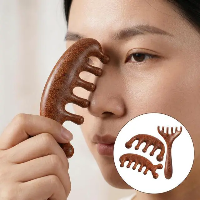 Alt view image 7 of 7 - Trinkrittey 3 Pcs Wooden Head Scalp Massager Comb Hair Gua Sha Comb Wooden Hair Brush Head Massage Tool Hairs Scrubber for Women Men Hairs Growth Stress Relief Spa Relaxation