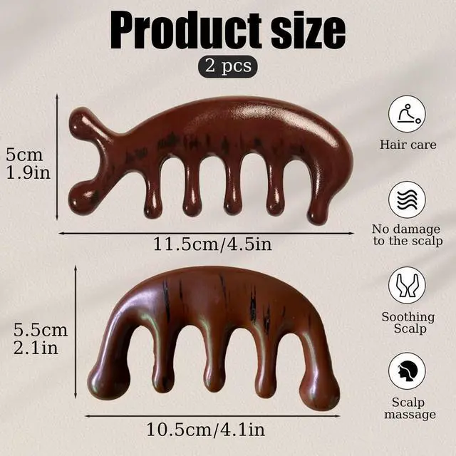Alt view image 2 of 6 - Huakaile 2 Pcs Wooden Scalp Massage comb, Natural Gua Sha Hair Comb Brush, Wide Tooth Wood Scalp Massager Comb for Hair Growth Women Men Meridians Head Face Neck stimulator