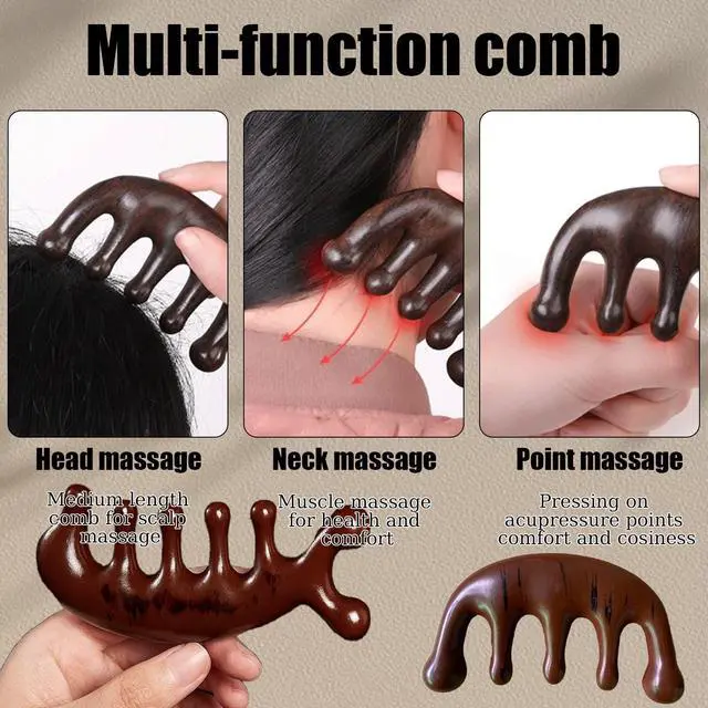 Alt view image 3 of 6 - Huakaile 2 Pcs Wooden Scalp Massage comb, Natural Gua Sha Hair Comb Brush, Wide Tooth Wood Scalp Massager Comb for Hair Growth Women Men Meridians Head Face Neck stimulator