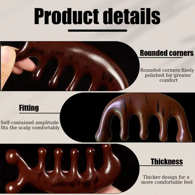 Alt view image 5 of 6 - Huakaile 2 Pcs Wooden Scalp Massage comb, Natural Gua Sha Hair Comb Brush, Wide Tooth Wood Scalp Massager Comb for Hair Growth Women Men Meridians Head Face Neck stimulator
