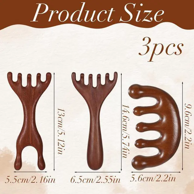 Alt view image 2 of 7 - Xthrotsenk 3 PCS Scalp Massager Hair Growth Wooden Gua Sha Hair-Massager Comb Scalp Massager Manual Scalps Massagers Scalps Tool for Women Man Hairs Promoting Hairs Growth